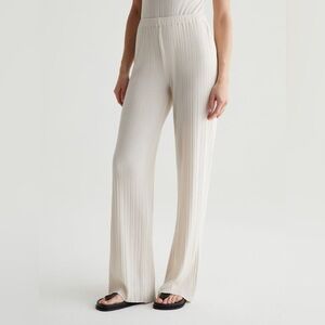 New York Style Micro Pleat Linen Pants Wide Leg in Creamy White